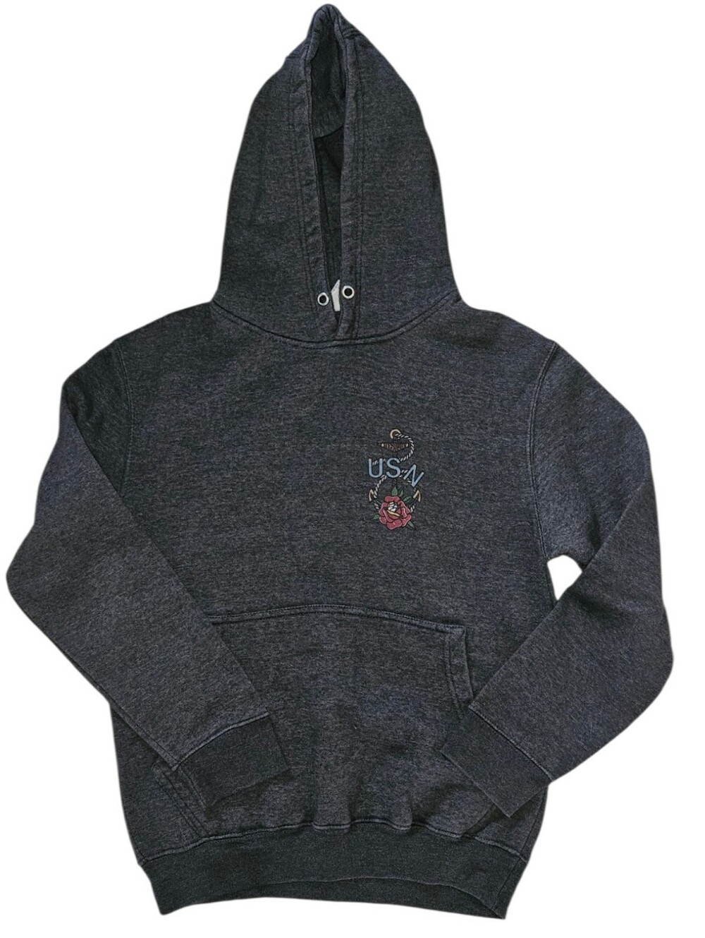 Vintage Sailor Pinup Charcoal Fleece Hoodie – USN Traditional Tattoo Graphic